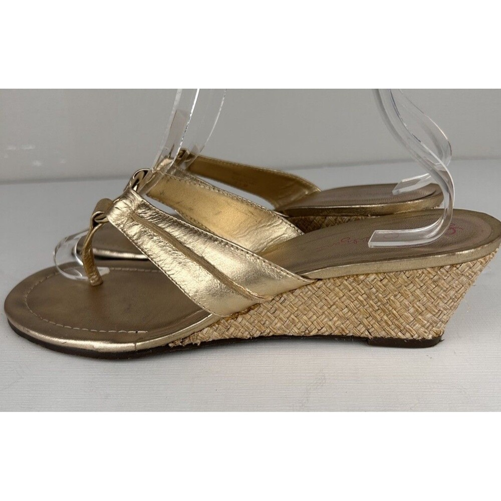 LILLY PULITZER WOMEN'S MCKIM GOLD LEATHER Woven Wedge Thong Slide Sandal 7.5 - Picture 6 of 9